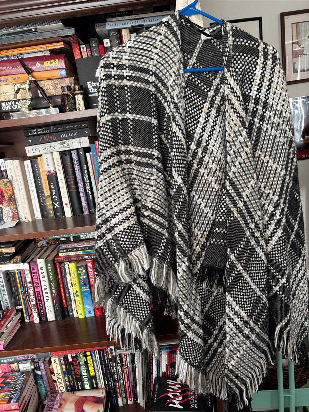 LC Lauren Conrad Black & Cream Plaid Fringe Throw
